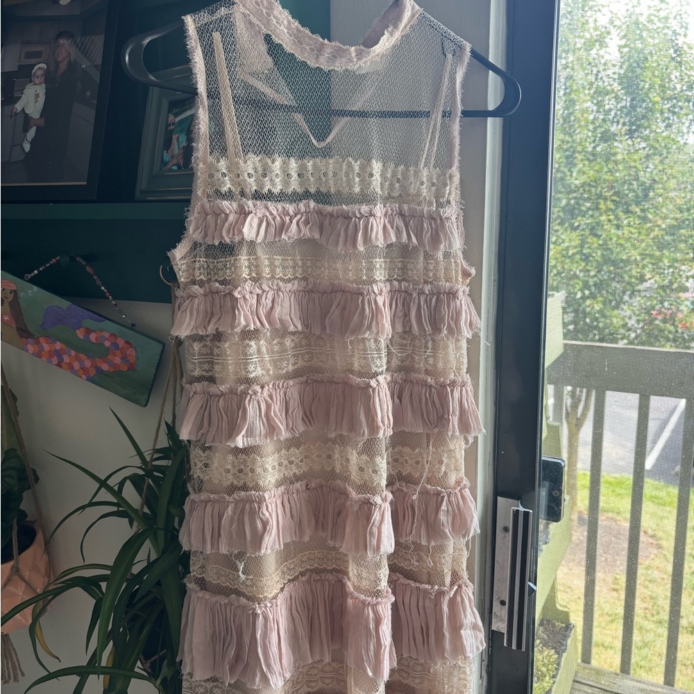 Free People Pink and Cream Mini Dress